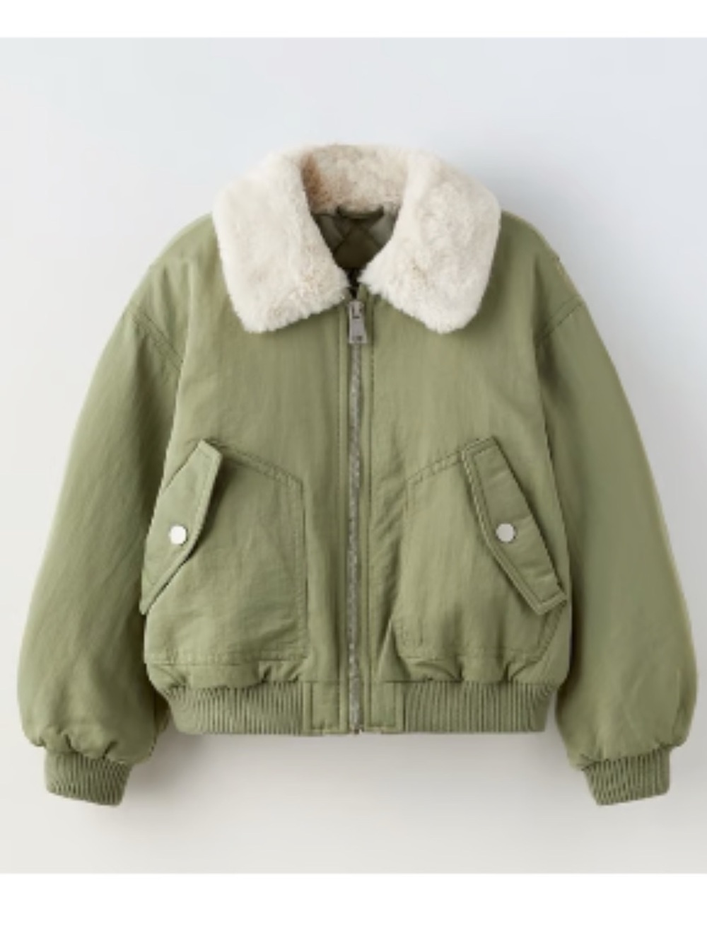 Zara Kids Olive Green Fur Collar Bomber Jacket 9-10Y